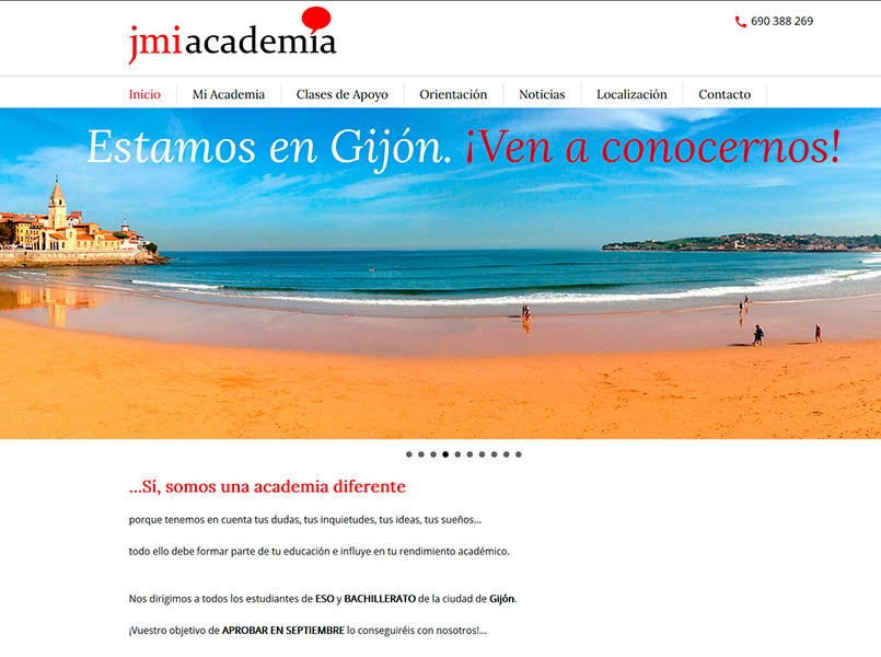 Página Web de JMI Academia situada en Gijón - Edise Soluciones: diseño y desarrollo de páginas Web